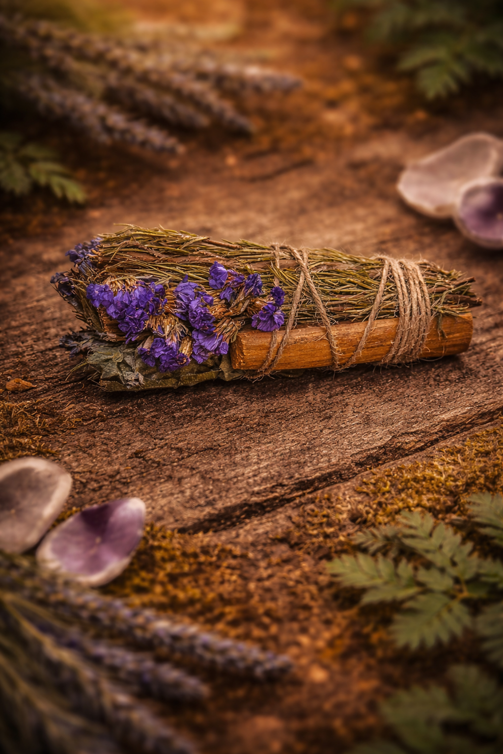 Palo Santo, sauge, Romarin, fleurs