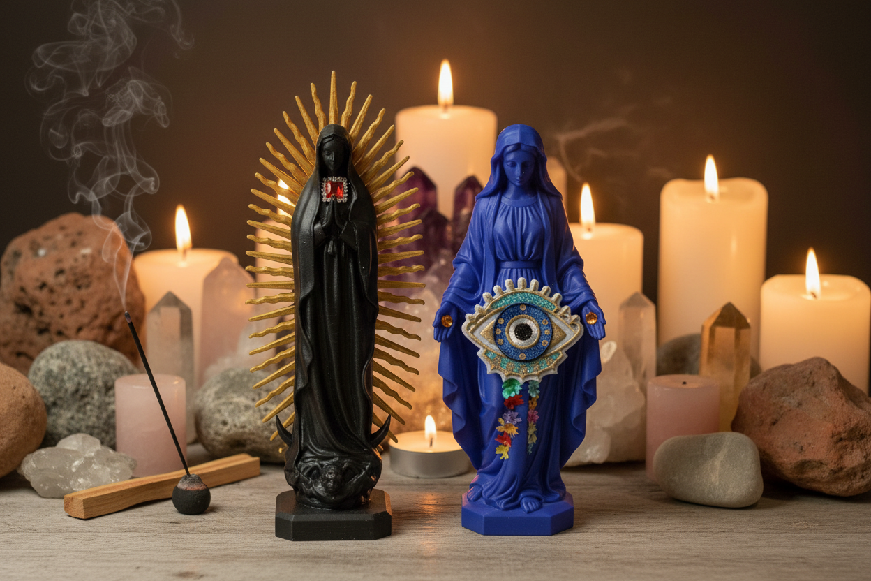 Statues redressées avec fond bohème