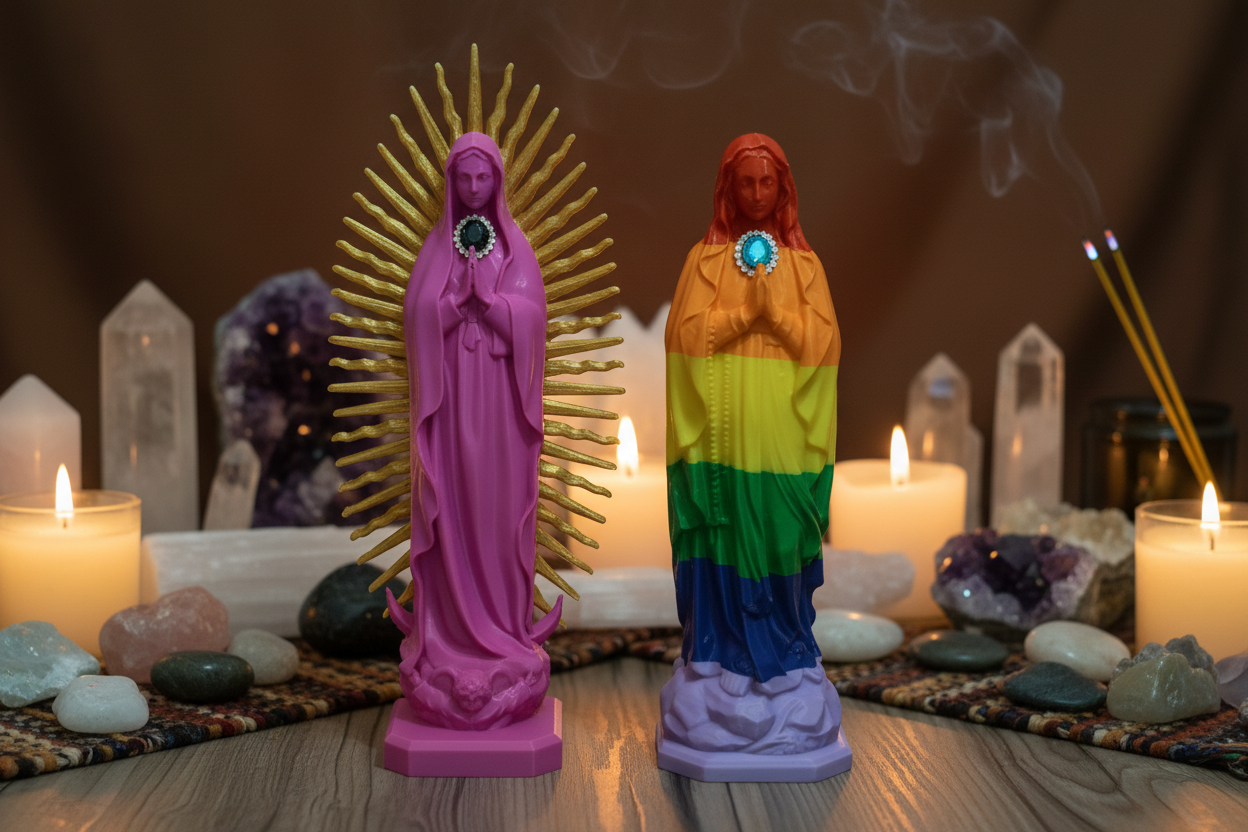 Statues rose et arc-en-ciel redressées